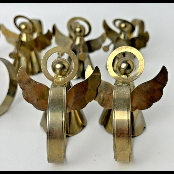 Vintage Napkin Rings Angel Wings Trumpet Gold Tin Metal Lot of 13 China - Picture 5 of 7